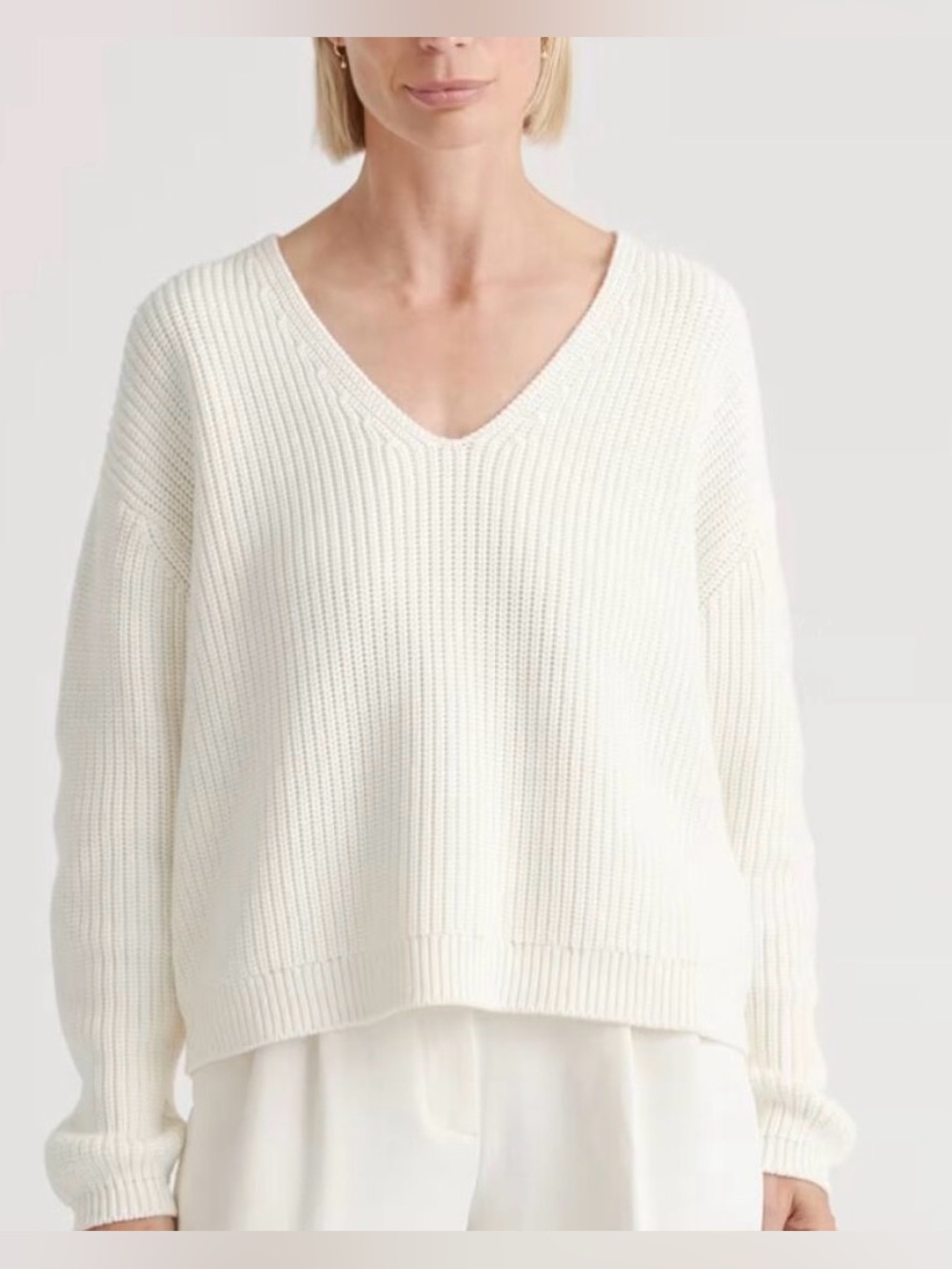Quince 100% Organic Cotton V-Neck Fisherman Sweater Size S